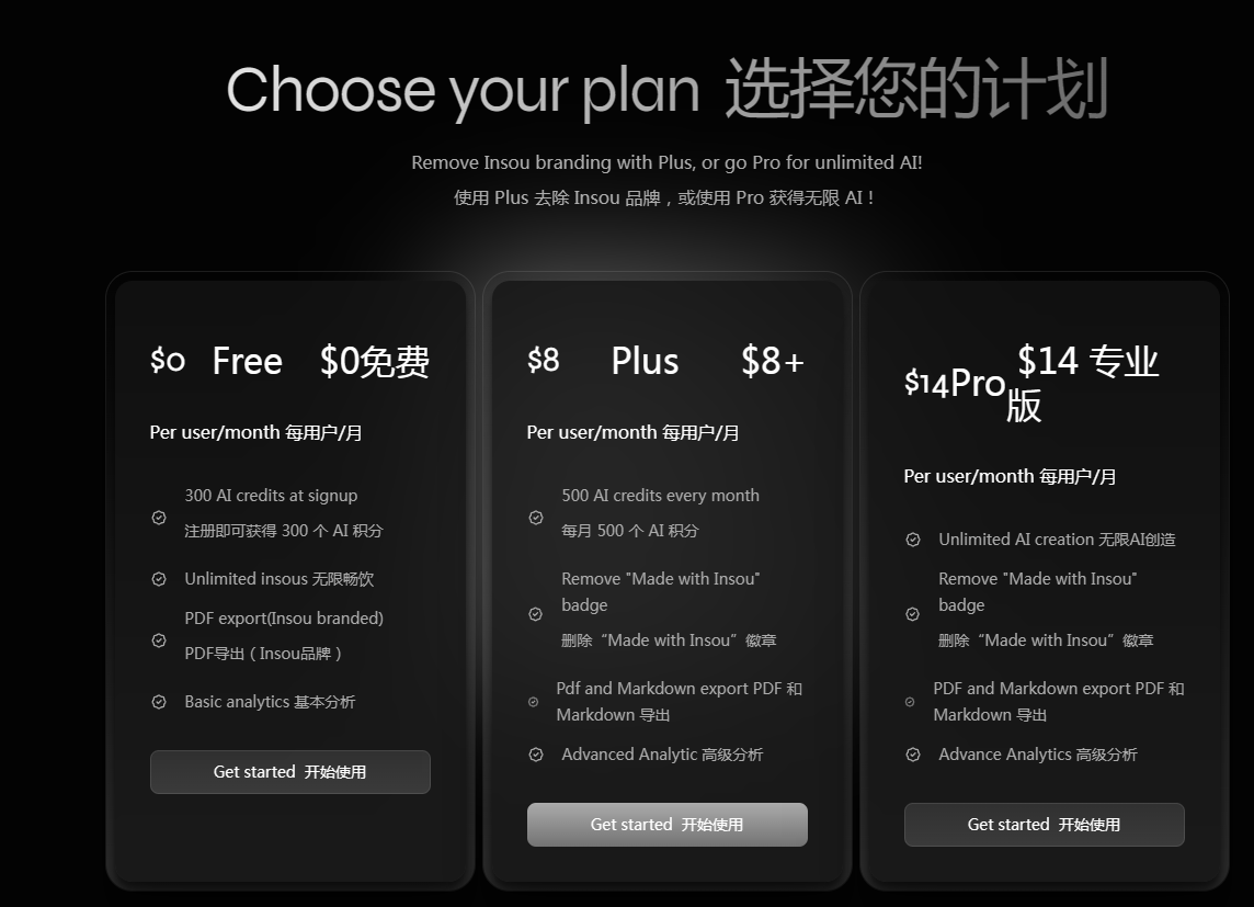 Insou AI的付费定价 Insou AI