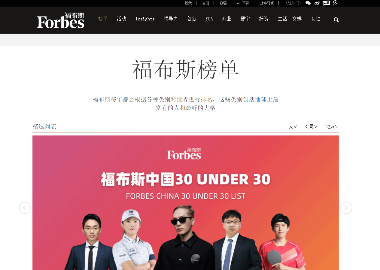 福布斯榜单 福布斯榜单