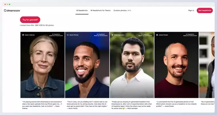 DreamWave AI Headshots-在线AI头像生成器插图 DreamWave AI Headshots-在线AI头像生成器