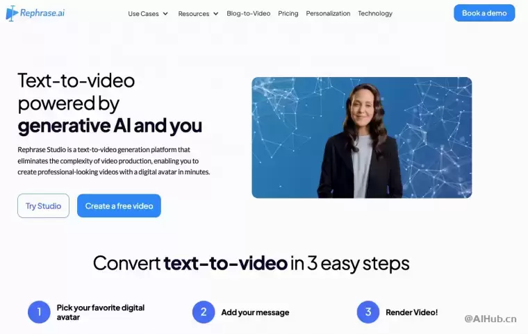 Rephrase.ai:将文本转化为吸引人的AI视频插图 Rephrase.ai:将文本转化为吸引人的AI视频